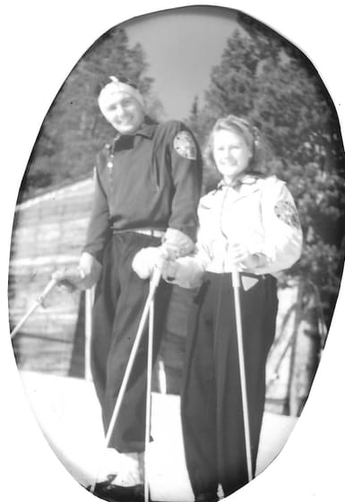 Grandpa & Grandma skiing — Sheryl, Jan and Jill Throckmorton